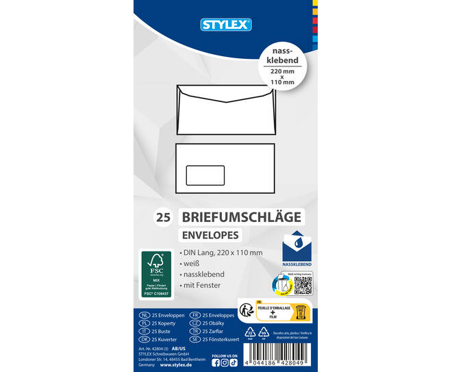 Envelopes, DIN long, with window, gummed, FSC