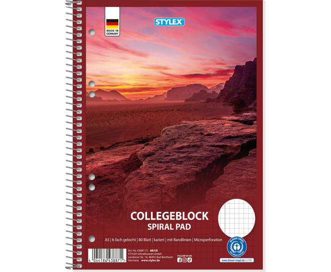 Spiral-bound college pad DIN A5, squared