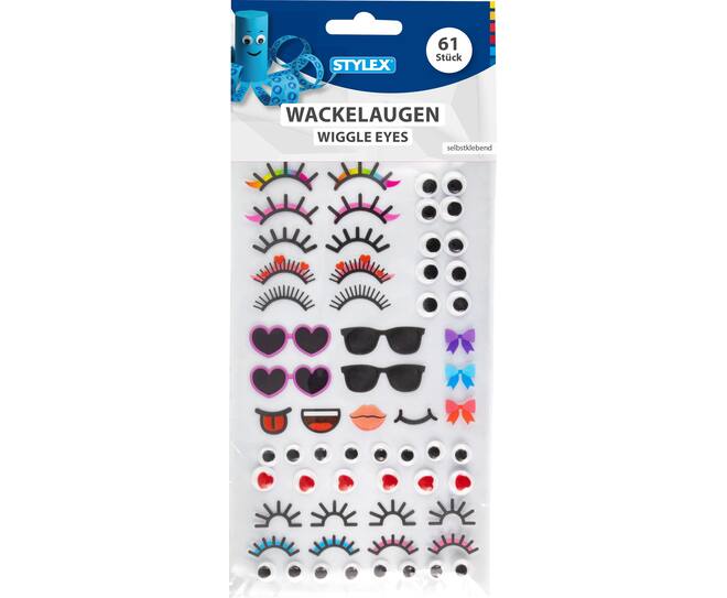 Wiggle eye set, self-adhesive, 61 pieces