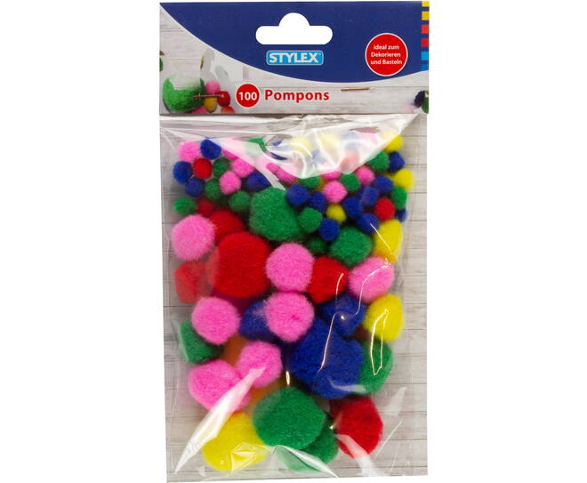 Pompons, 100 pcs in polybag