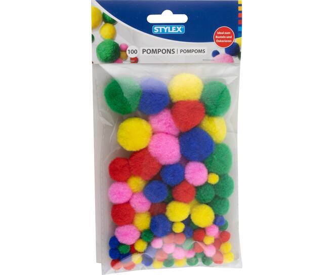 Pompons, 100 pcs in polybag