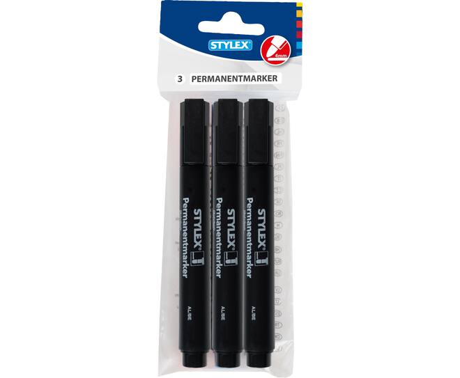 Permanent markers, black, 3 pieces