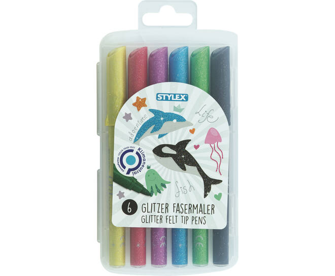 6 Glitter felt tip pens,