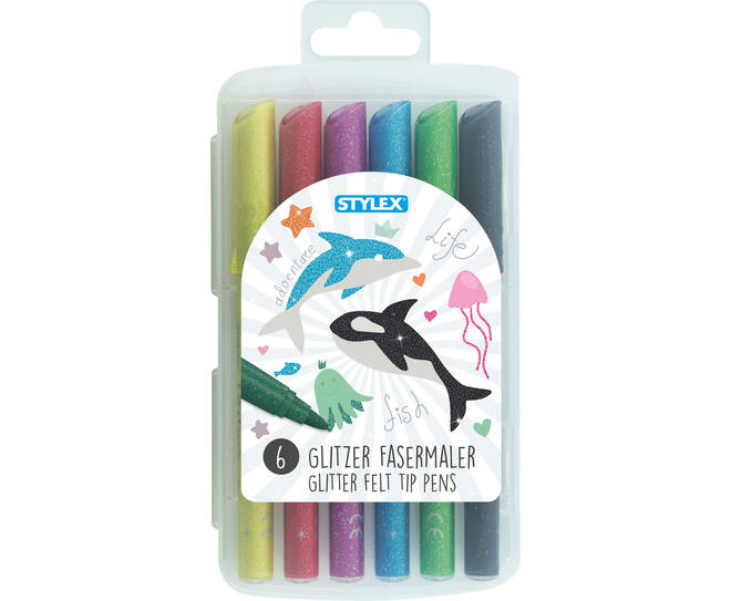 6 Glitter felt tip pens,