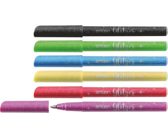 6 Glitzerfasermalstifte in pastell (64017), | Schule