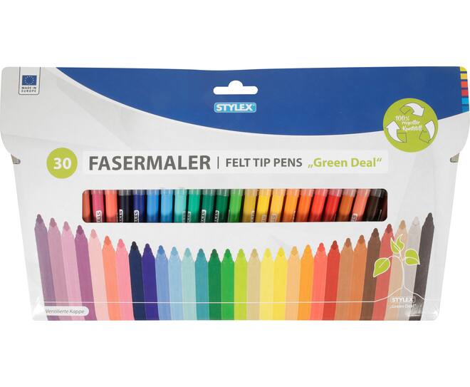 Fibre tip pens, 30 pcs, recycelt