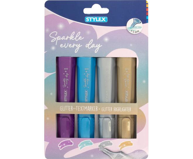 Textmarker, Glitter, 4 Stück