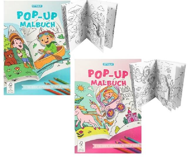 Pop-up Malbuch, A4. 8 Seiten